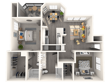 Floor plan for 2 beds, 2 baths, 959 sqft